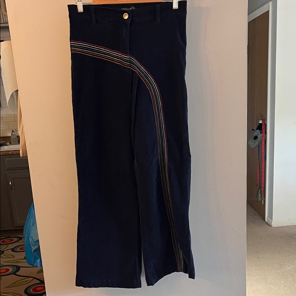 Modcloth Navy Blue Flare Pants with Striped Detail